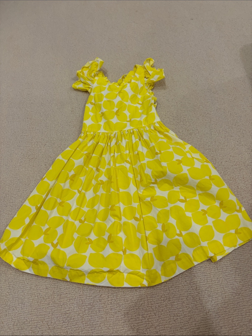 Girls' Yellow Lemon Sundress with Ruffle Sleeves